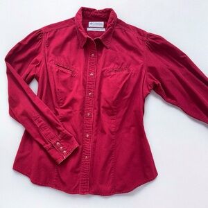 Vintage Columbia Red Thin Corduroy Southwestern Style Slim Fit Button Down Shirt